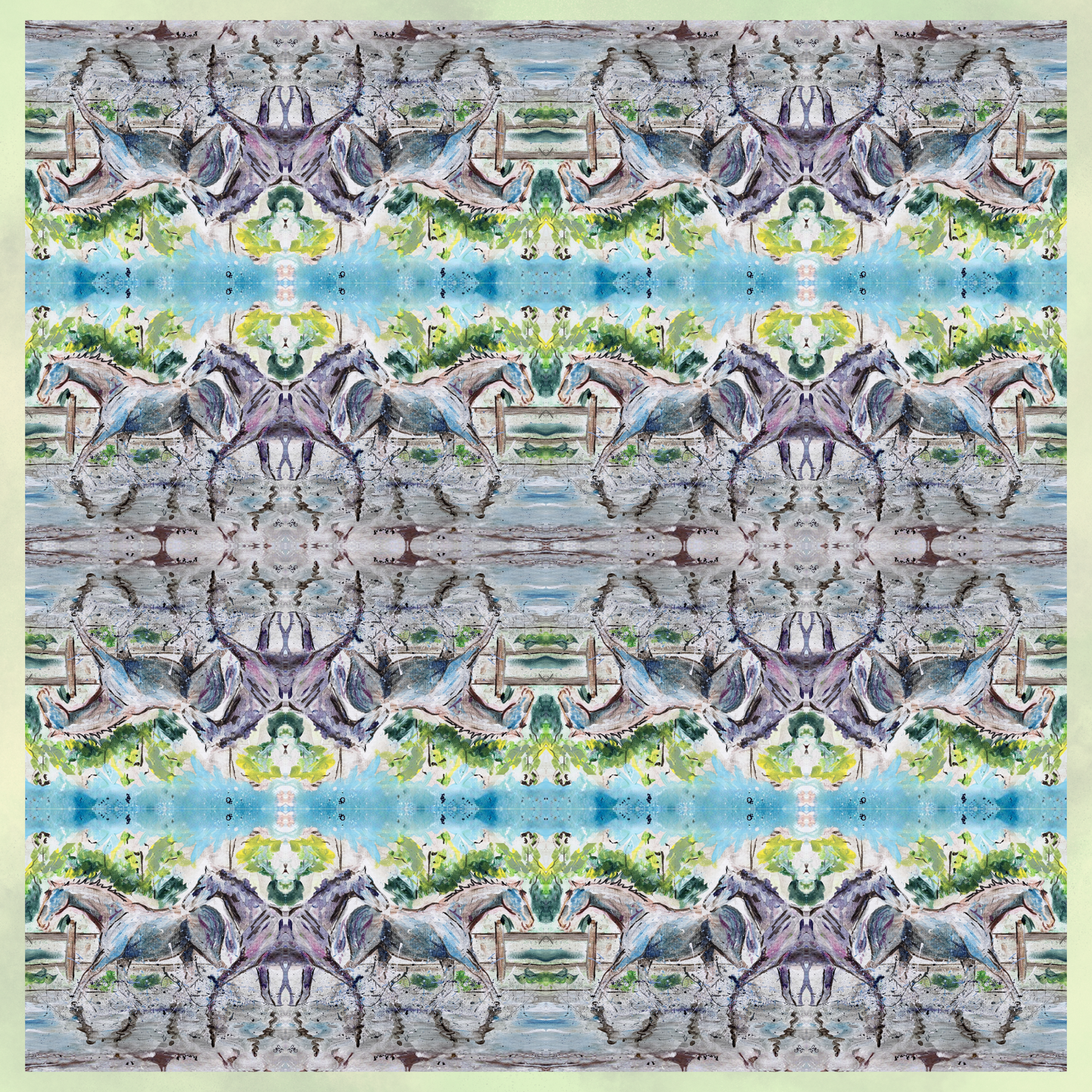 Blue Wild Rag Scarf 36x36 | Horses Running | Equestrian Fashion Accessory