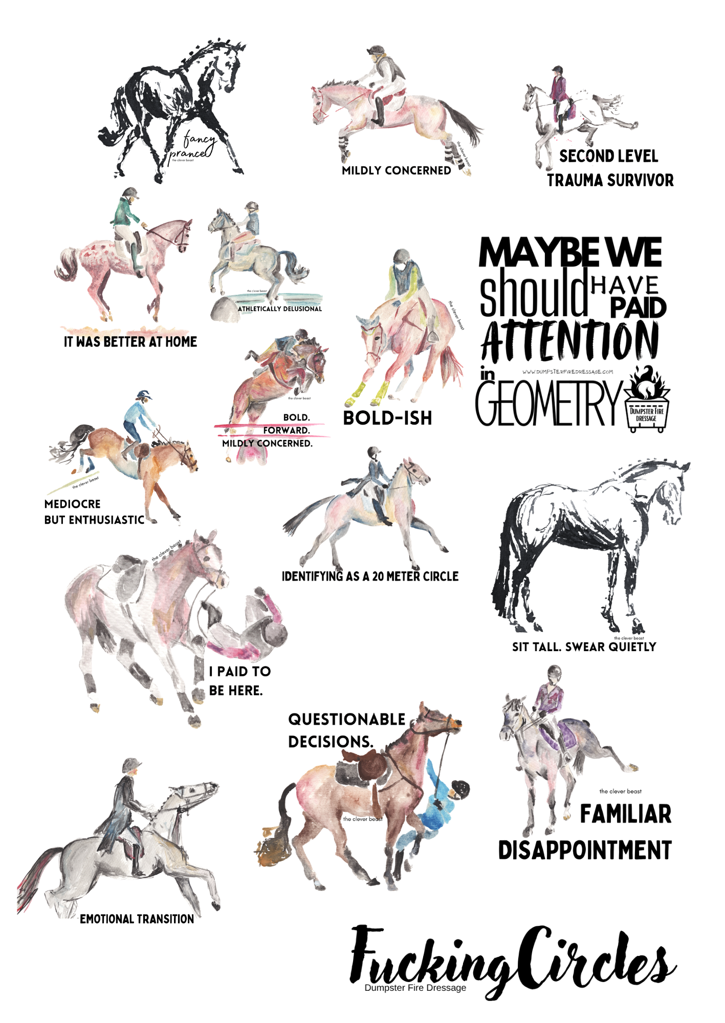 The Clever Beast-Dumpster Fire Dressage Vinyl Sticker | Literary Horse Lover Decal